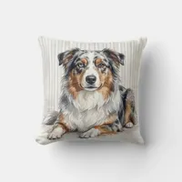 Watercolor Australian Shepherd Design Throw Pillow