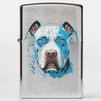 White Pitbull with Blue Eyes Zippo Lighter