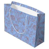 Simple Pink Floral on Blue | Large Gift Bag