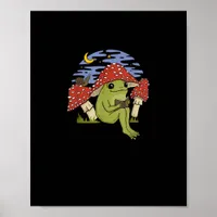 Book Fan Frog With Mushroom Hat Cottagecore Goblin Poster