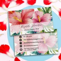 Watercolor Aloha Hawaiian Red Flowers Script Name Business Card