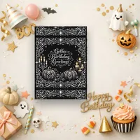 Gothic Black Silver Elaborate Pumpkin Birthday Card