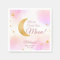 Pink and Gold We're Over the Moon Girl Baby Shower Napkins