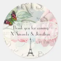 Paris Wedding Vintage Shabby-Chic Pink Rose Custom Classic Round Sticker