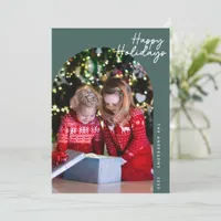 Green Modern Happy Holidays Arch Photo Holiday Card