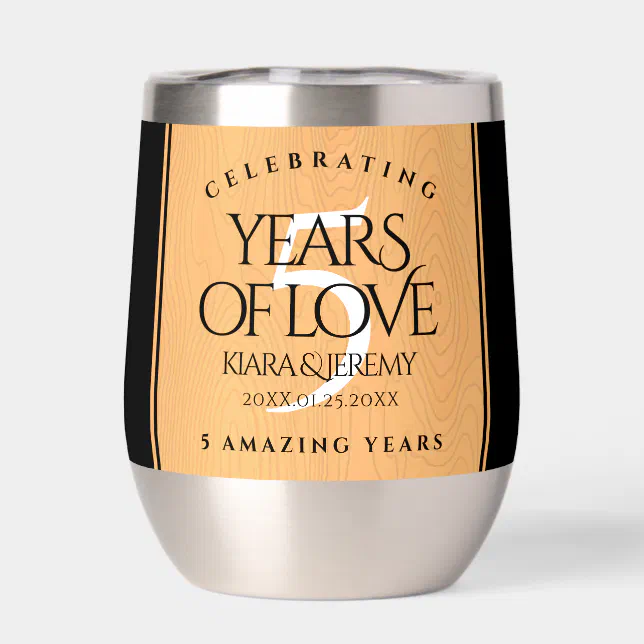 Elegant 5th Wood Wedding Anniversary Celebration Thermal Wine Tumbler