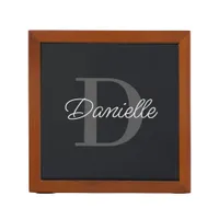 Classic Elegant Monogram Name Black Minimalist Desk Organizer