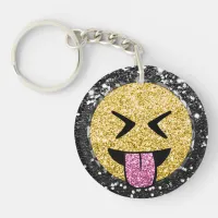 *~* AP40 Happy Pink Tongue Mouth Emoji Glitter   K Keychain