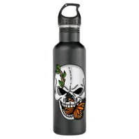 Digital Art Skull and Monarch Butterfly  Stainless Steel Water Bottle