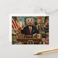 The Clown at the Desk Surreal Collage Postcard