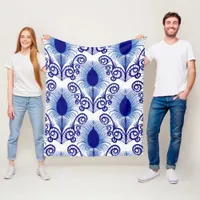 Boho Peacock Feather Jewel Tone-Blue Fleece Blanket