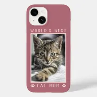 World's Best Cat Mom Paw Prints Rose Gold Photo Case-Mate iPhone 14 Case