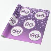 80th birthday purple pink glitter diamonds name wrapping paper