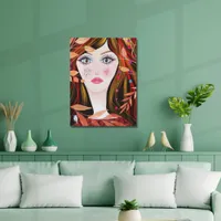 Colorful Whimsical Face Painting Lady Leaves Canvas Print