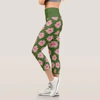 Pink Flowers And Stripes High Waisted Capri