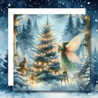 Whimsical Fairies in Winter Wonderland Holiday Card