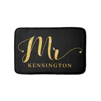Stylish Gold Foil Typography Mr New Husband Bath Mat