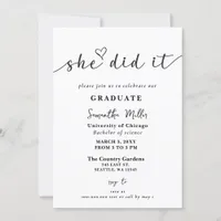 Modern Minimalist Photo She Did It Graduation  Invitation