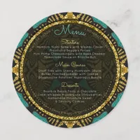 Teal Black Gold Eastern Round Wedding Menu Cards