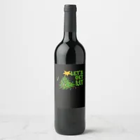 Let's Get Lit Tipsy Christmas Tree Funny Essential Wine Label