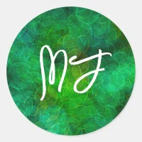 Monogrammed Black and Green Bokeh Classic Round Sticker