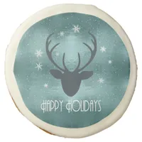 Deer Antlers Silhouette & Snowflakes Teal ID861 Sugar Cookie