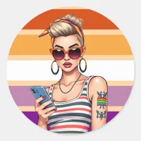 LGBTQ Lesbian with Sarcastic Look Classic Round Sticker