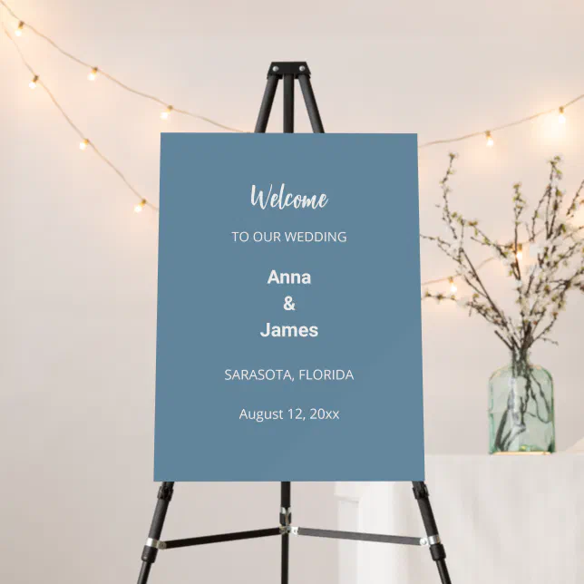 Modern Dusty Blue Wedding Welcome Sign