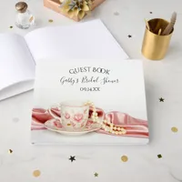 Pink Floral Tea Cup and Pearls Bridal Shower Guest Book