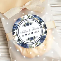 Navy Blue Floral Watercolor Wedding Thank You Classic Round Sticker