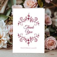 Elegant Vintage Romance Burgundy Floral Wedding Thank You Card