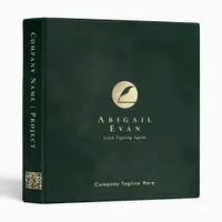 Elegant Glitter Gold Feather Emerald Green Notary 3 Ring Binder