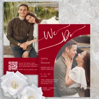 Burgundy Script QR Photo Wedding Invitation