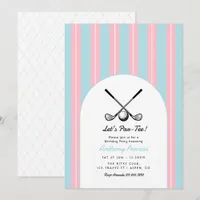 Powder Blue, Pink, & White Golf Birthday Party Invitation