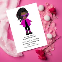 Hot-Pink Fashion Black Girl Party Invitation