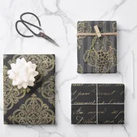 Gray and Gold Paris themed Wrapping Paper Sheets