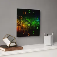 Cogwheels mechanics black neo green orange  square wall clock