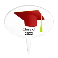 Graduation Class of 20XX Red Cap Oval Cake Pick