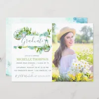 Watercolor Glass Terrarium Succulent Graduation Invitation