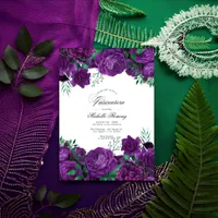 Elegant Purple and Green Floral Quinceañera Photo Invitation