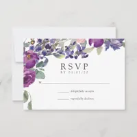Violet and Plum Floral Wedding RSVP Card