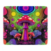 Psychedelic Vibrant Colorful Retro Mushrooms Cutting Board