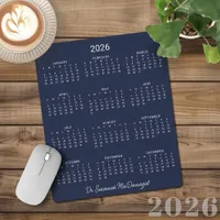 2026 Personalized Minimalist Navy Blue Calendar Mouse Pad
