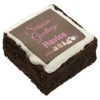 Season Greetings Pink on Brown Name Monogram | Brownie