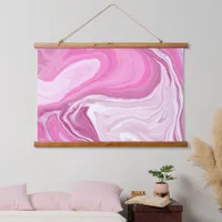 Pink and White Marble Swirls Hanging Tapestry