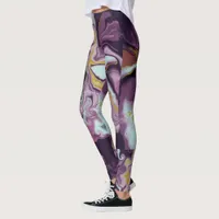 Luxurious  Purple and Gold Marble Monogram Leggings