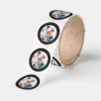 Black Gold Wedding Custom Photo Return Address Classic Round Sticker
