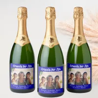 Best friends photo royal blue white names party sparkling wine label