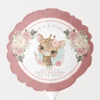 Cute Floral Giraffe Watercolor Girl Baby Shower Balloon