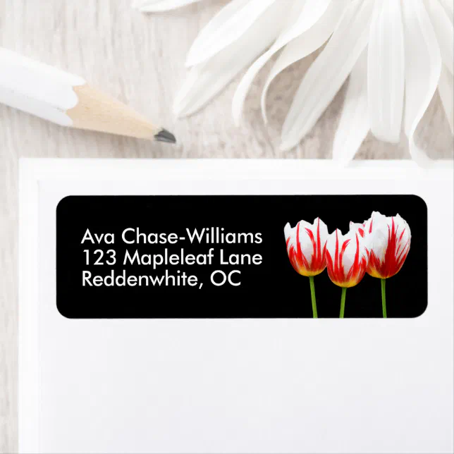 Elegant Floral Maple Leaf Red White Tulips Label